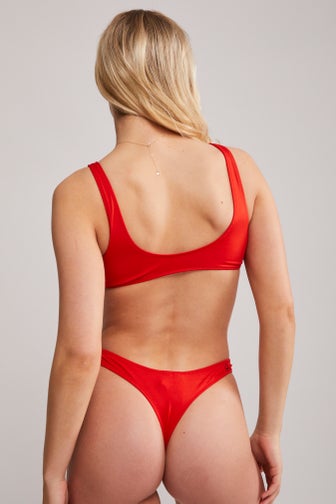 Calvin Klein CK Monogram Scoop Back One Piece Swimsuit, Cajun Red, S