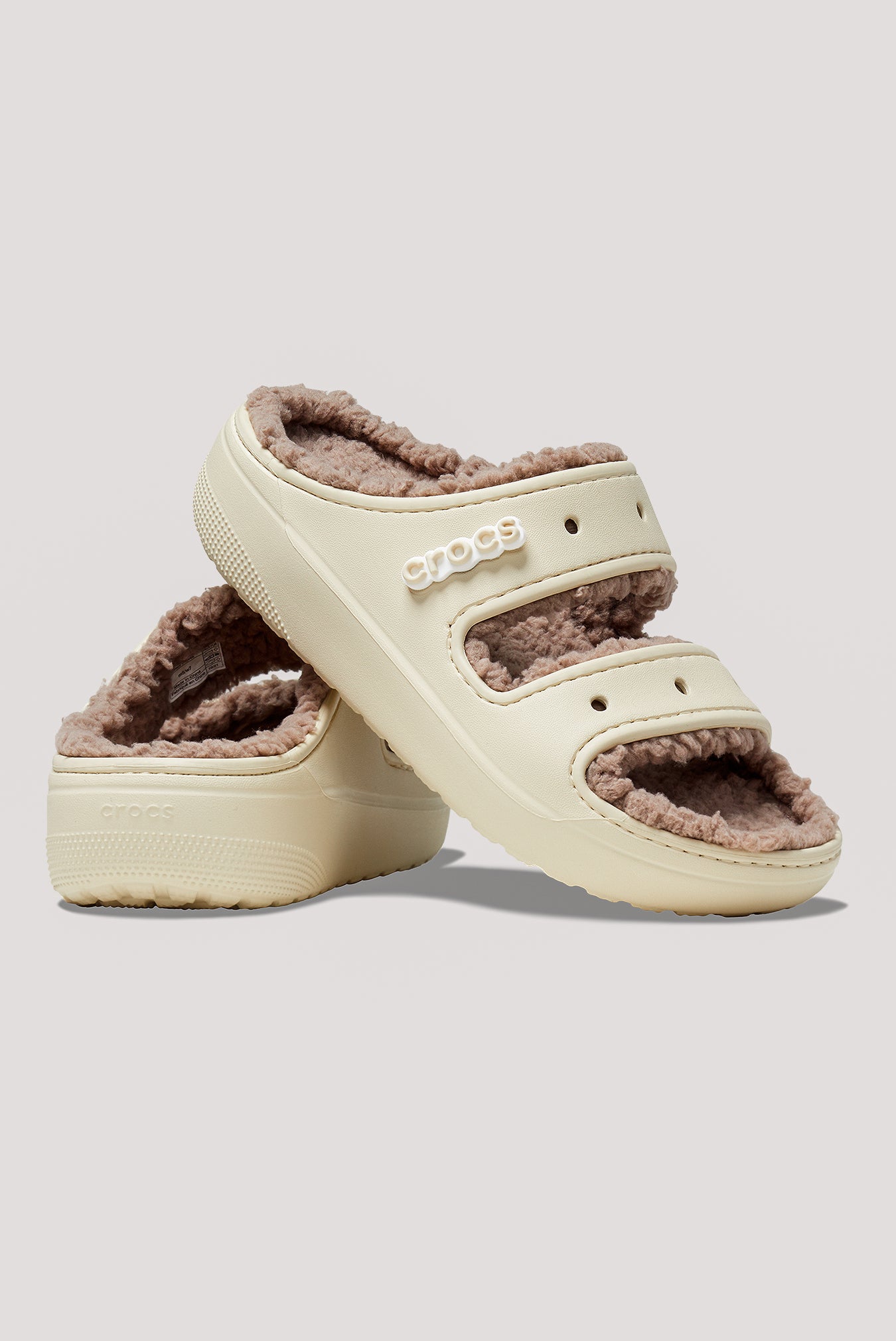 fluffy crocs beige