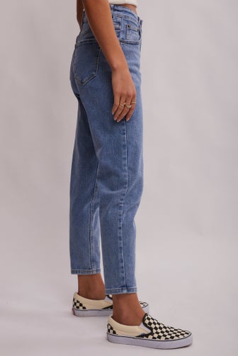 EX H&M Mom Jeans Womens Relaxed Fit Pants Ladies High Waisted Blue