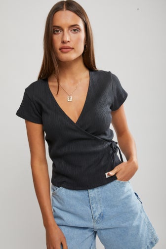 Dry Goods Pointelle Wrap Top