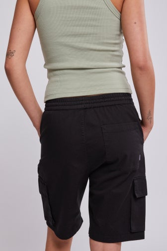 Afends Womens Fuji - Relaxed Cargo Short - Black - Afends AU.