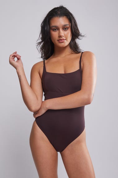 Eco Essentials Square Neck Tummy Control Swim Dress – Black – Sea Level US