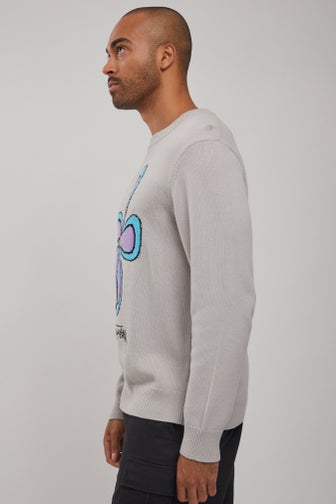 Stussy Jacquard Flower Knit Crewneck Sweater - Black