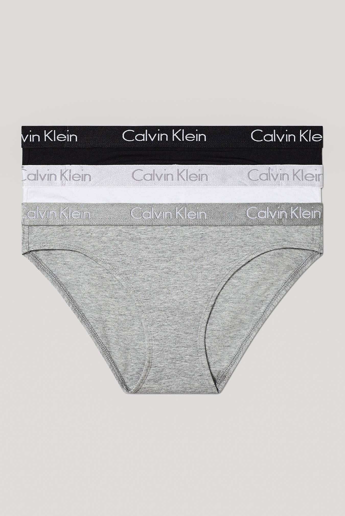 OO  Calvin Klein Underwear Calvin Klein Women's Cotton Motive Thong 3Pk -  Black/ White/ Grey Heather