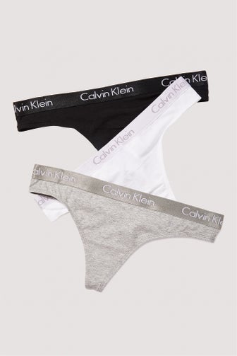 NZSALE  Calvin Klein Underwear Calvin Klein Underwear Women's 3 Pack Motive  Cotton Thongs - Black/White/Grey Heather