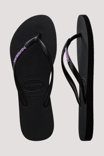 HAVAIANAS SLIM Logo Pop - Up BLACK / White / Black Thongs Sandals WOMENS  Flip Flops - Havaianas